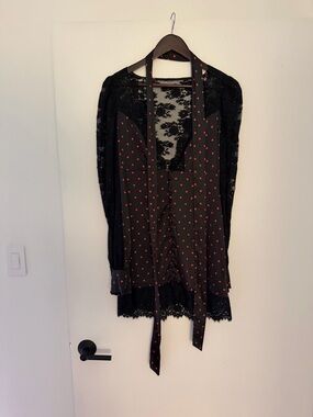 For Love & Lemons Black Blouse with Red Polka Dots
